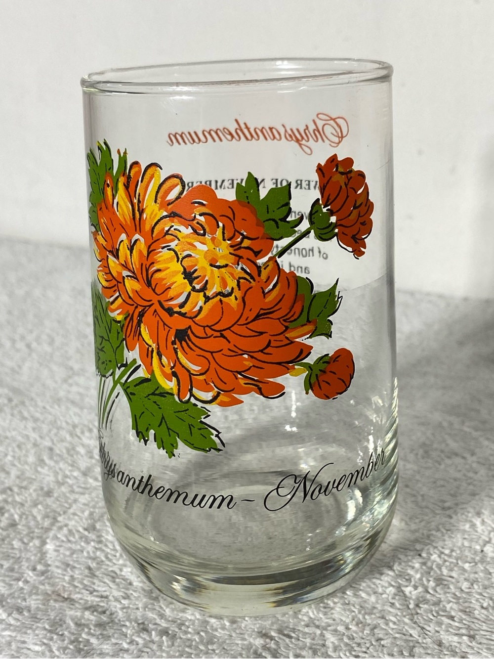 Vintage Brockway Glass November Chrysanthemum Flower of the Month Tumbler